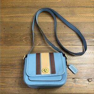 Coach Rambler Crossbody 16 in Pacific Blue with Varsity Stripe